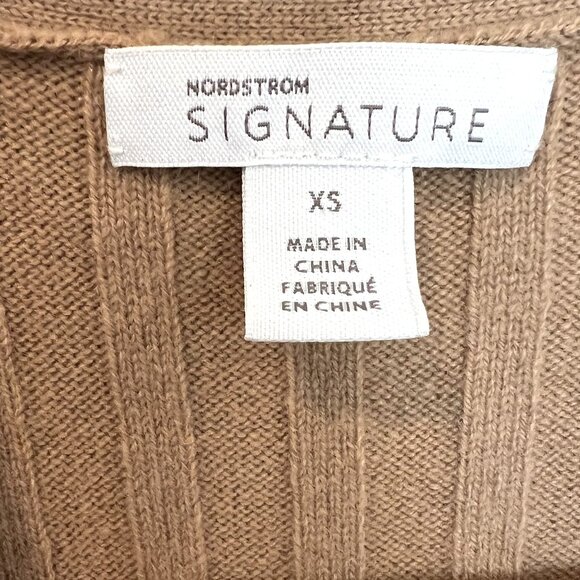 NORDSTROM SIGNATURE Cashmere Blend Cardigan Camel Ribbed Long Size XS - Picture 11 of 12